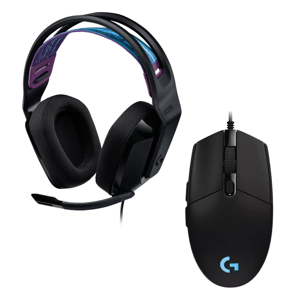 Mouse Gamer Logitech G203 RGB LIGHTSYNC, 6 Botones 8.000 DPI - Negro + Auriculares Gamer Logitech G335 con Cable y Micrófono para PC, Xbox, Playstation - Negro