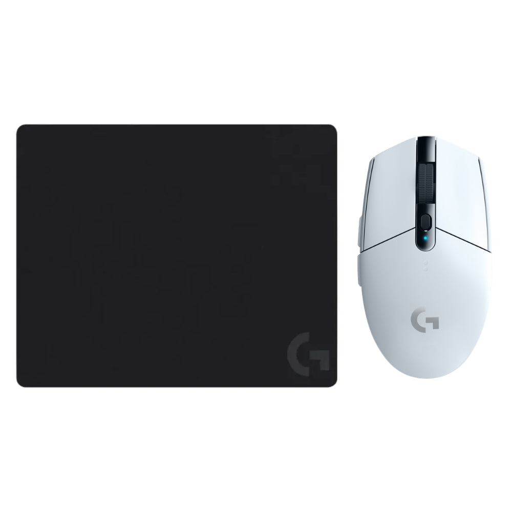 Mouse Gamer Inalámbrico Logitech G305 LIGHTSPEED HERO 12000 DPI 6 Botones - Blanco + Pad Mouse Gamer Logitech G240 con Superficie de Tela