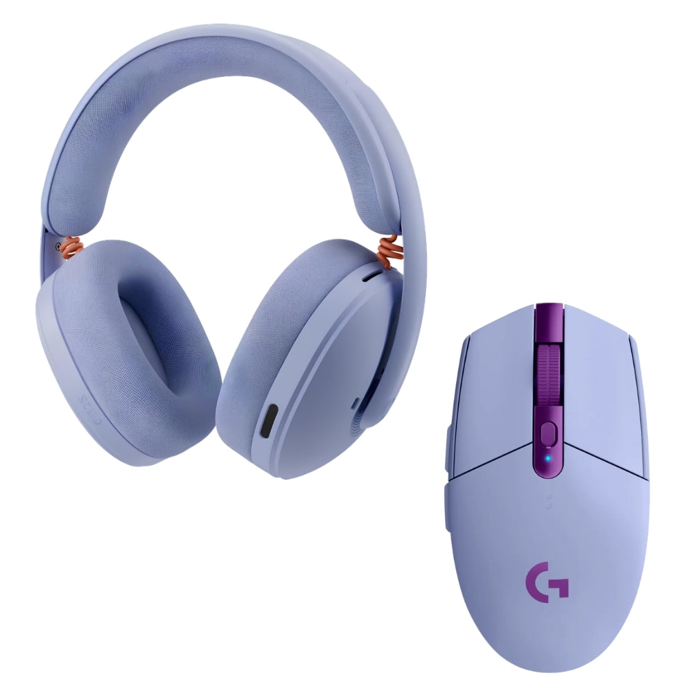 Auriculares Gamer Inalámbricos Logitech G325 LIGHTSPEED Bluetooth PC/PS5/Switch - Lila + Mouse Gamer Inalámbrico Logitech G305 LIGHTSPEED HERO 12000 DPI 6 Botones - Lila