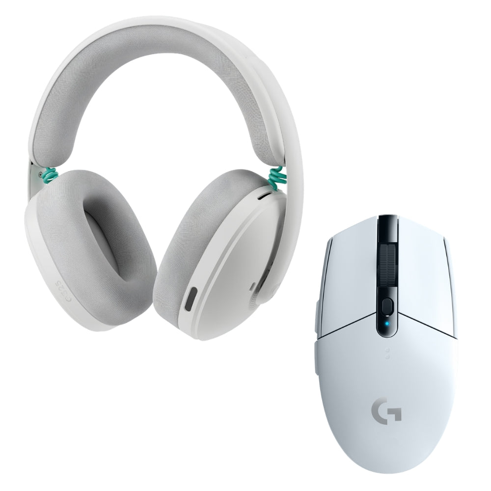 Auriculares Gamer Inalámbricos Logitech G325 LIGHTSPEED Bluetooth PC/PS5/Switch - Blanco + Mouse Gamer Inalámbrico Logitech G305 LIGHTSPEED HERO 12000 DPI 6 Botones - Blanco