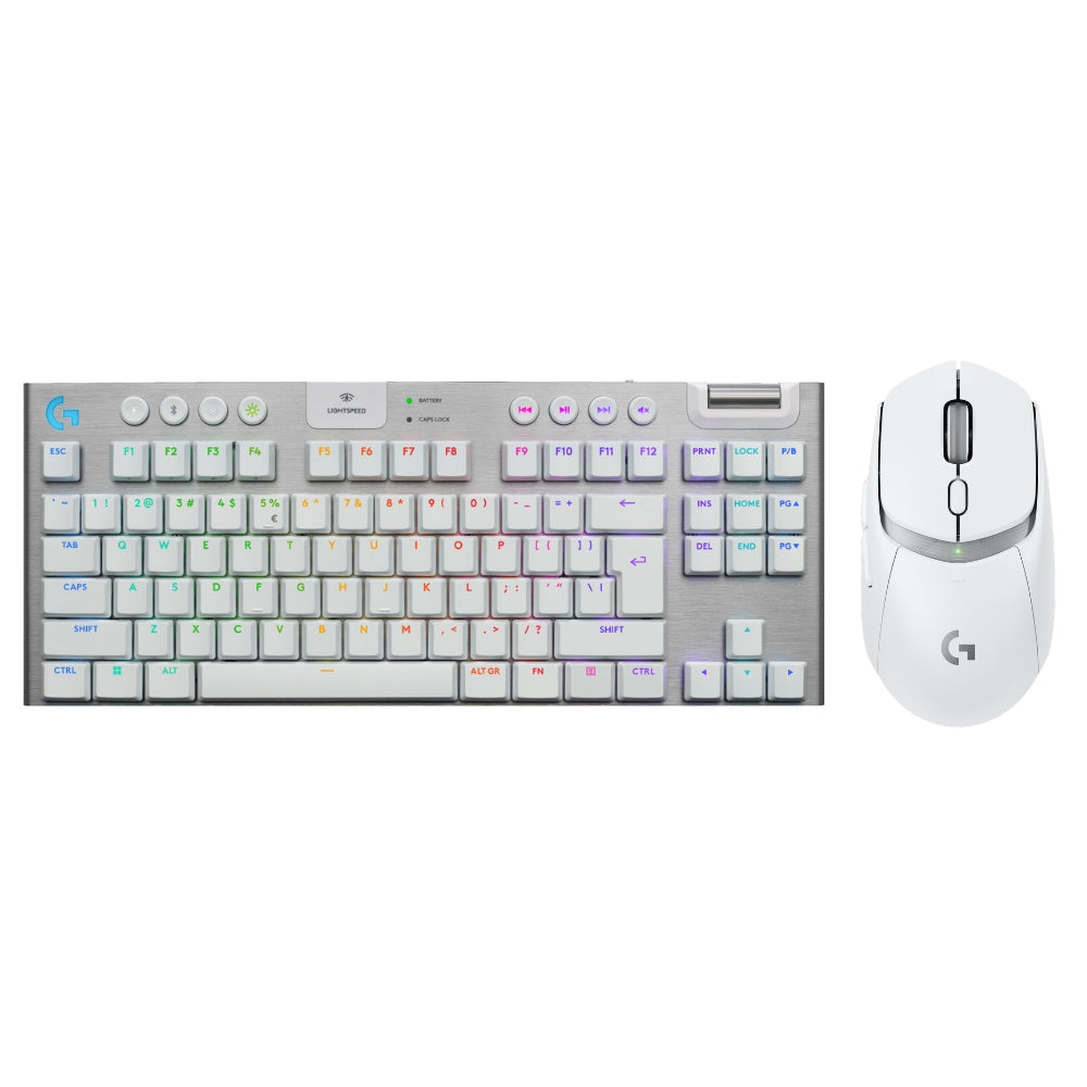 Teclado Gamer Logitech G915 X Lightspeed Tkl / Mecánico Slim - Blanco + Mouse Gamer Inalámbrico Logitech G309 LIGHTSPEED Bluetooth Sensor HERO 25K - Blanco