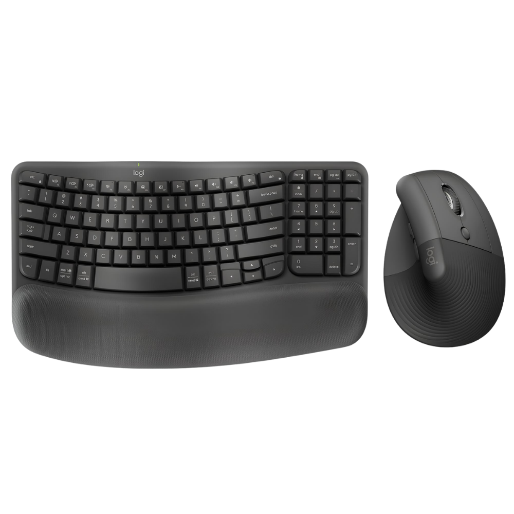 Combo Ergonómico Inalámbrico Teclado Logitech Wave Keys + Mouse Lift, Negro
