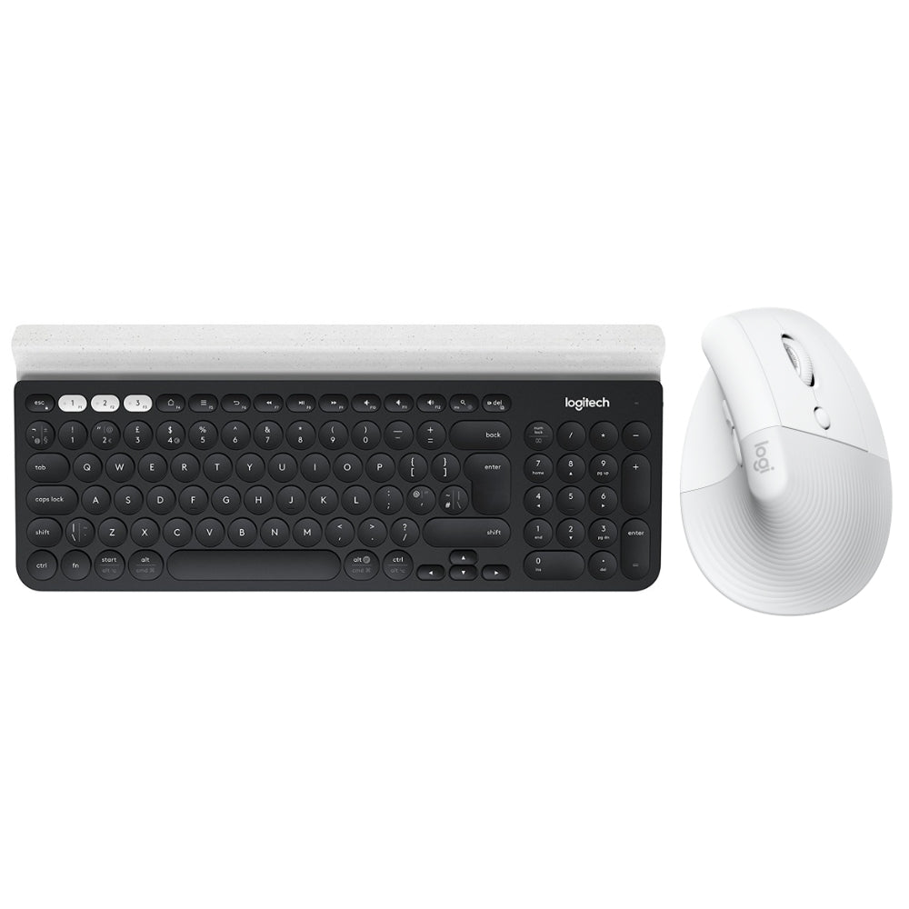 Teclado Inalámbrico Logitech K780 Multidispositivo + Mouse Ergonómico Vertical Logitech Lift Inalámbrico - Blanco