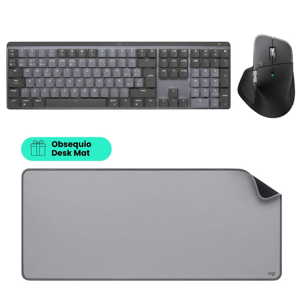 Combo Logitech Teclado Mx Mechanical + Mouse Mx Master 4 Bluetooth/Bolt + Obsequio Pad Mouse Desk Mat