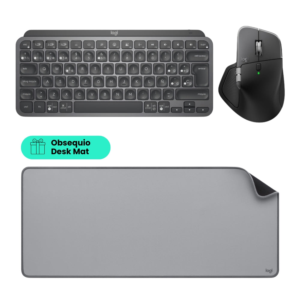Teclado Avanzado Recargable, Logitech Mx Keys Mini - Grafito + Mouse Inalámbrico Avanzado Logitech MX Master 4 Bluetooth/Bolt + Obsequio Pad Mouse Desk Mat