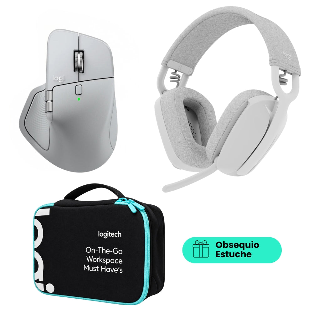 Diadema Profesional Bluetooth Logitech Zone Vibe 100 Micrófono Flip-to-Mute + Mouse Inalámbrico Avanzado Logitech MX Master 4 Recargable Bluetooth/Bolt - Blanco + Obsequio Estuche