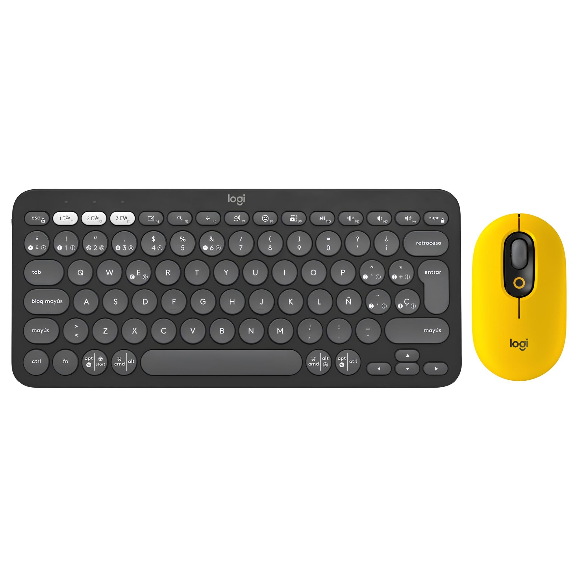 Teclado Bluetooth Multidispositivo Logitech Pebble Keys 2 K380s + Mouse Bluetooth Logitech POP con Botón Emojis SilentTouch Multidispositivo - Blast
