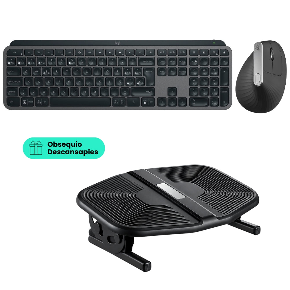 Teclado Avanzado Logitech MX Keys S Inalámbrico Iluminado Multidispositivo + Mouse Ergonómico Avanzado Logitech MX Vertical Inalámbrico + Obsequio Descansapies