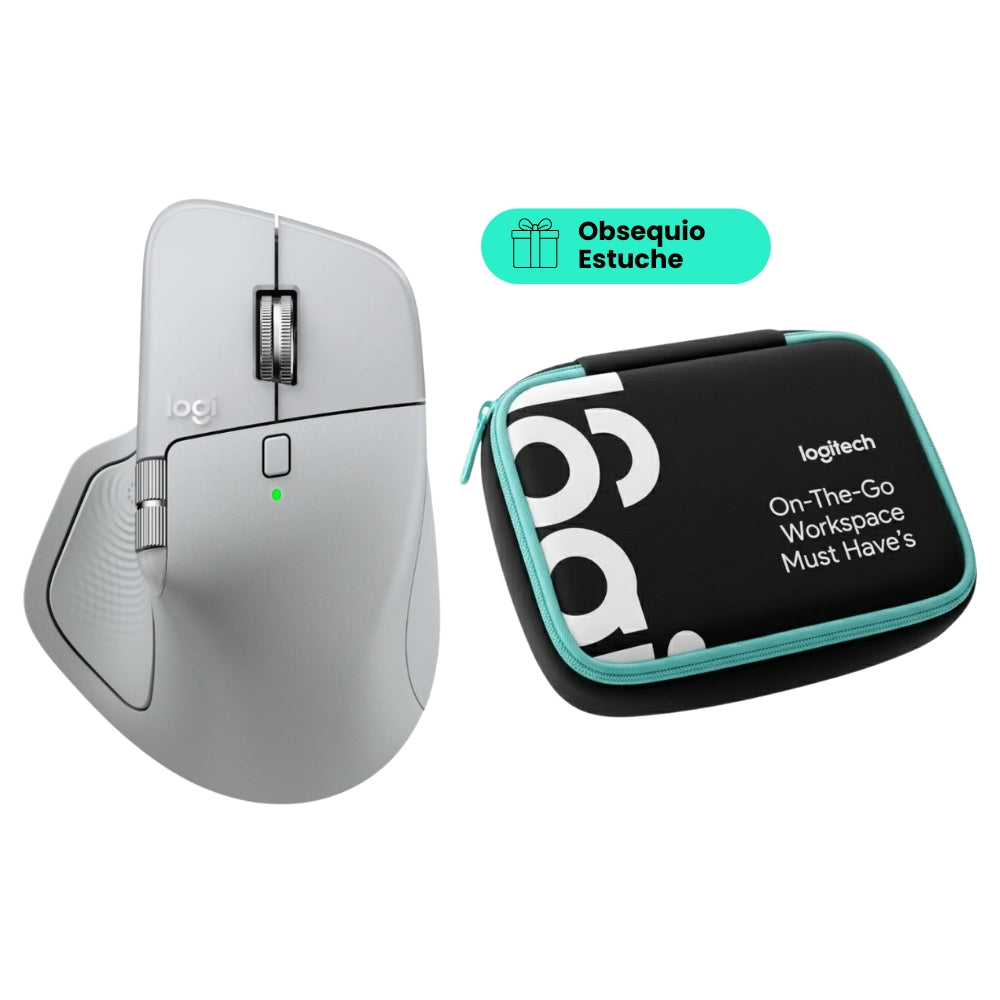 Mouse Inalámbrico Avanzado Logitech MX Master 4 Recargable Bluetooth/Bolt - Gris Pálido + Obsequio Estuche