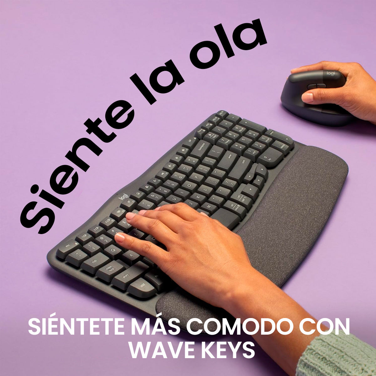 Teclado Ergonómico Inalámbrico Logitech Wave Keys + Mouse Ergonómico Avanzado Logitech MX Vertical Inalámbrico Bluetooth + Obsequio Soporte