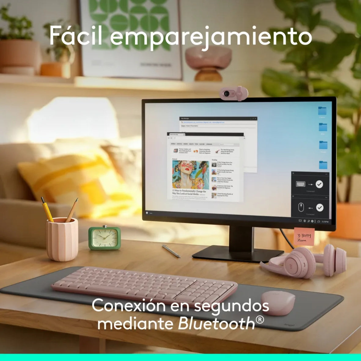 Teclado Bluetooth Inalámbrico Logitech K250 Compacto + Logitech M240 Silencioso Ratón Bluetooth Inalámbrico - Rosa