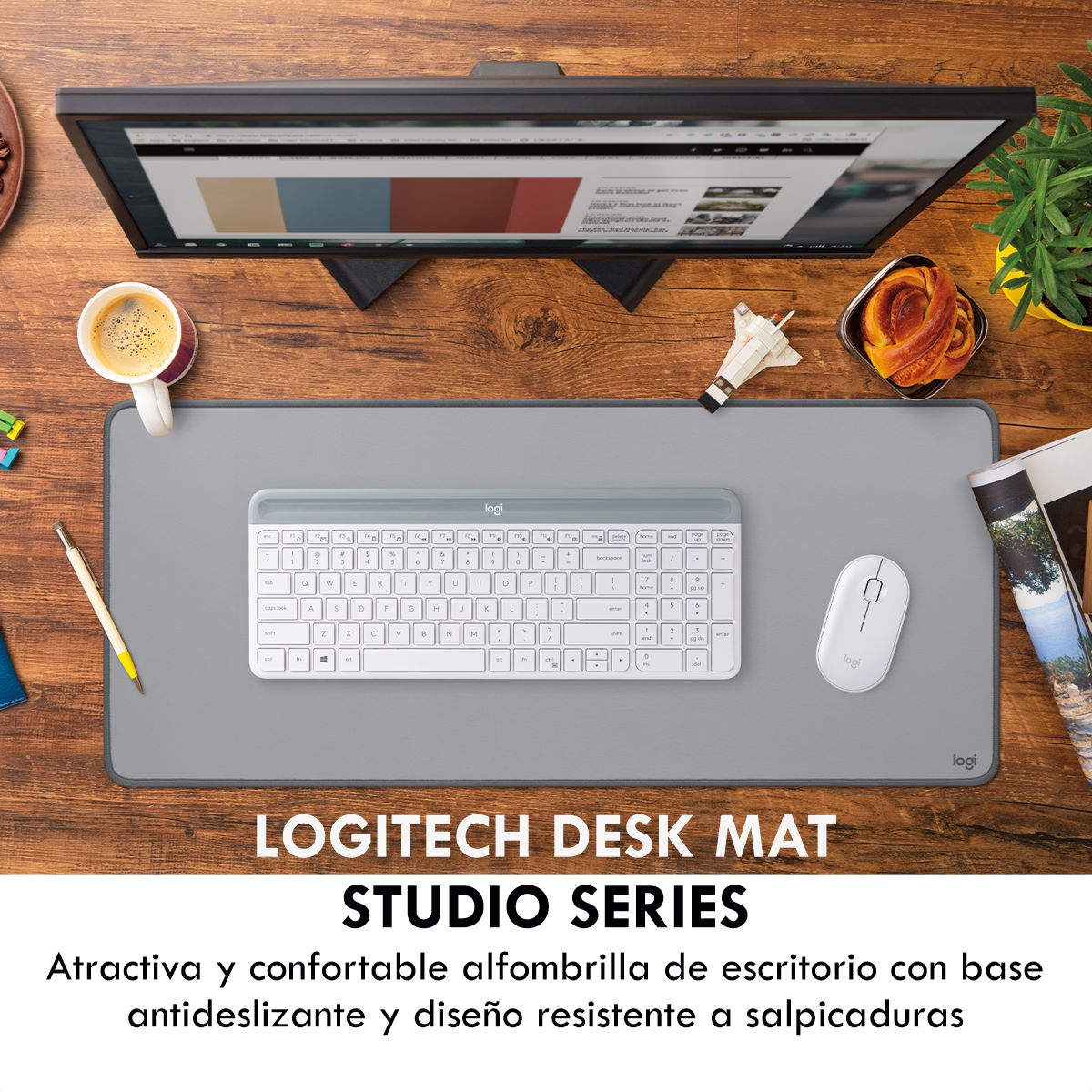 Combo Inalámbrico Logitech Teclado Wave Keys + Mouse Ergonomico M575s + Padmouse DeskMat