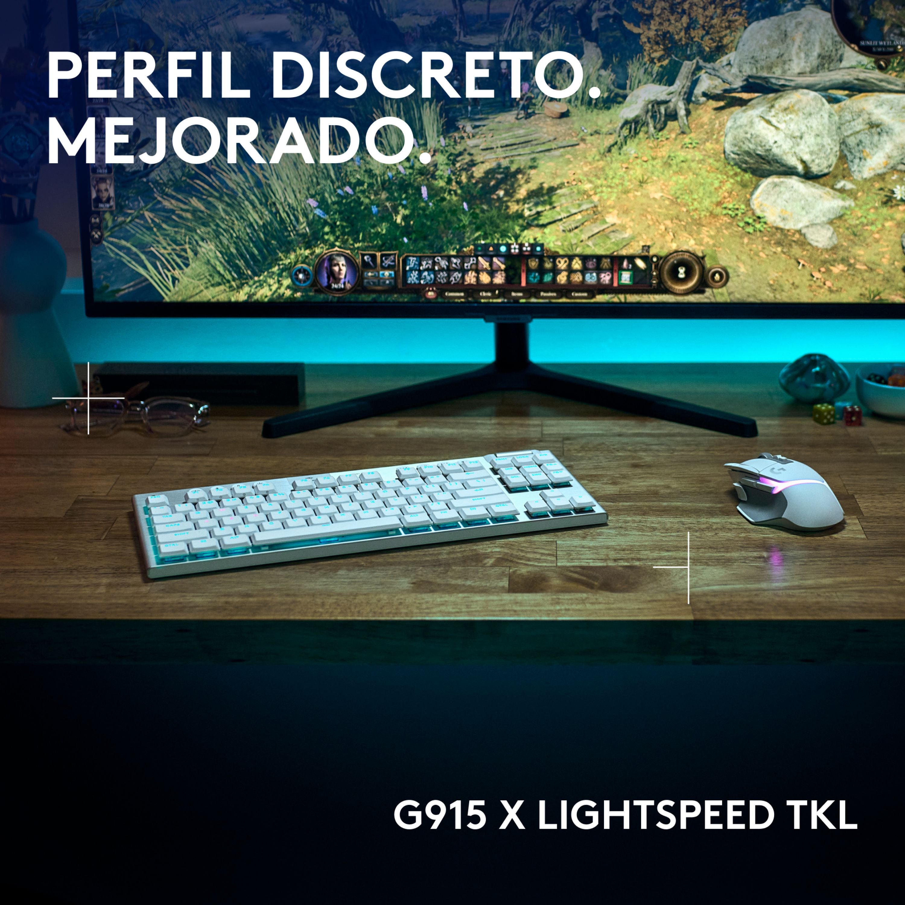 Teclado Gamer Logitech G915 X Lightspeed Tkl / Mecánico Slim - Blanco + Mouse Gamer Inalámbrico Logitech G309 LIGHTSPEED Bluetooth Sensor HERO 25K - Blanco