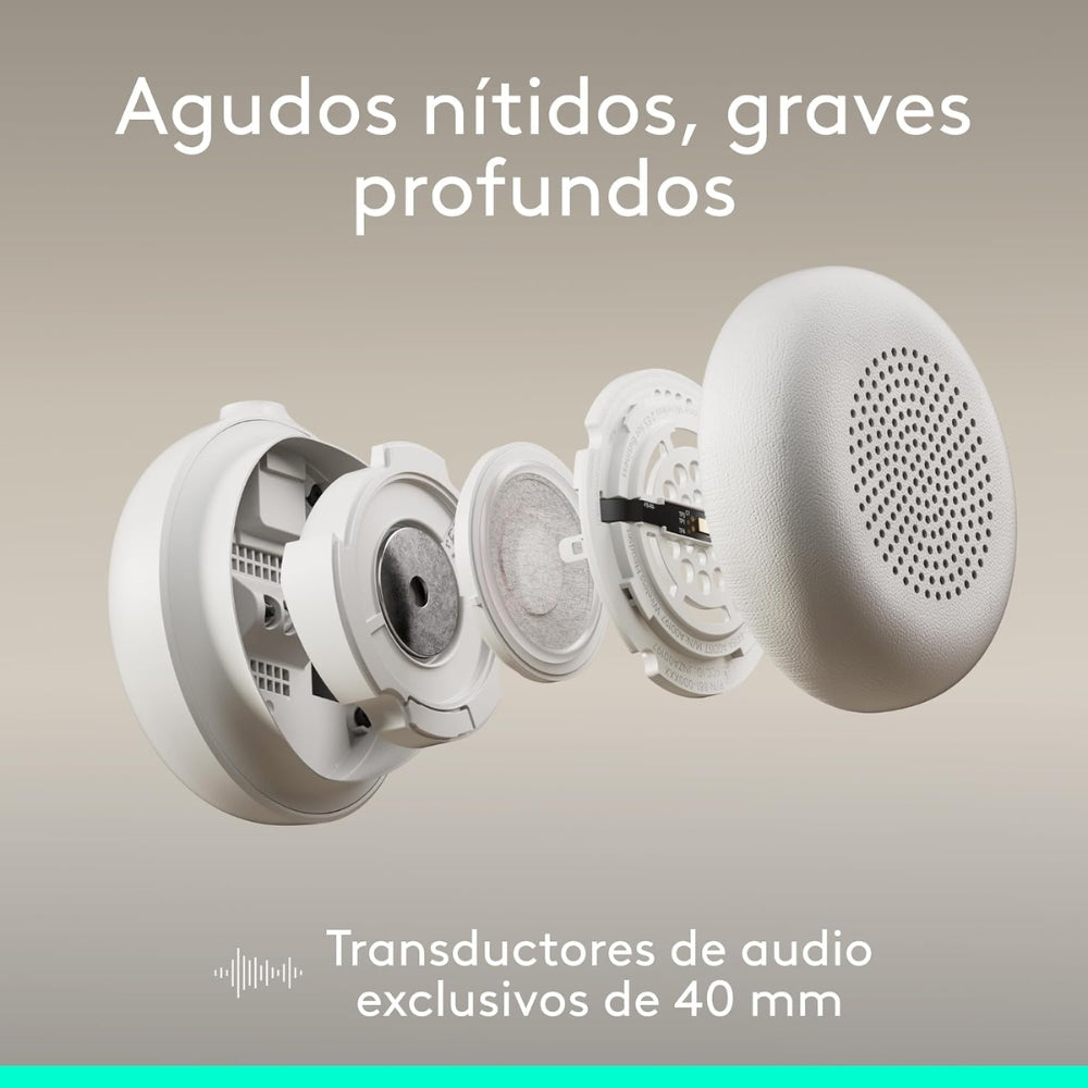 Diadema Profesional Logitech Zone Wireless 2 ES con ANC Híbrida Adaptativa - Blanco Crudo