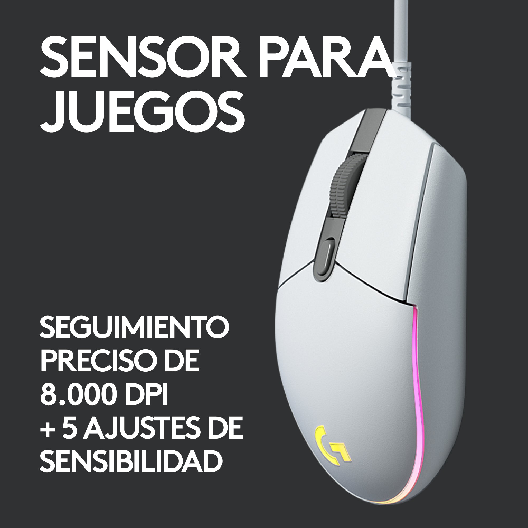 Mouse Gamer Logitech G203 RGB LIGHTSYNC, 6 Botones 8.000 DPI - Blanco + Auriculares Gamer Logitech G335 con Cable y Micrófono para PC, Xbox, Playstation - Blanco