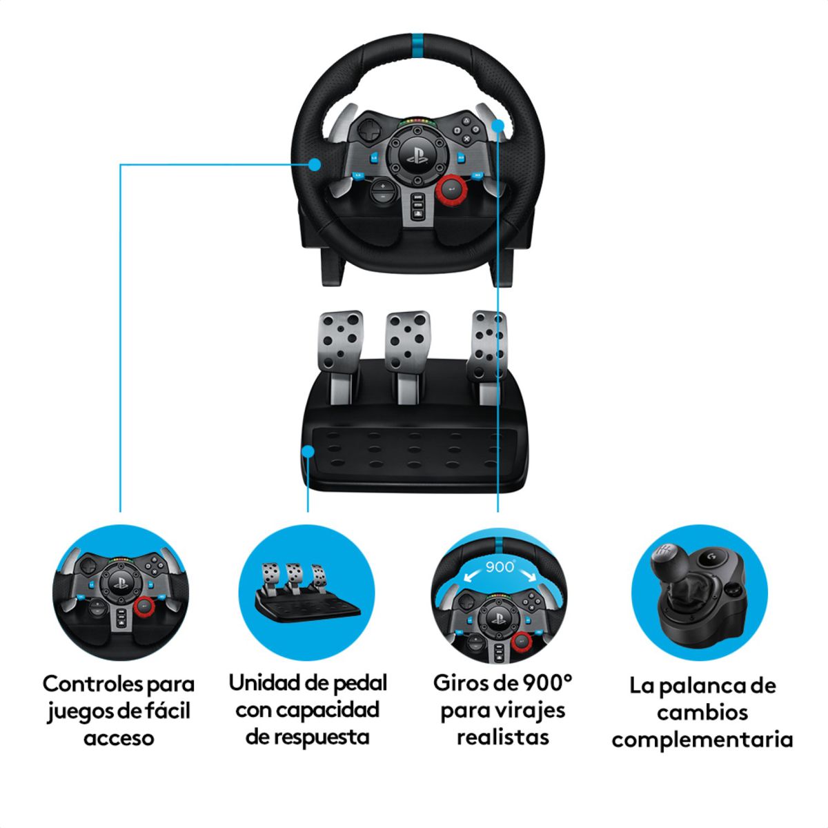 Racing Kit Timón Logitech G29 para PS5, PS4 y PC + Palanca de Cambios + Soporte Plegable 5