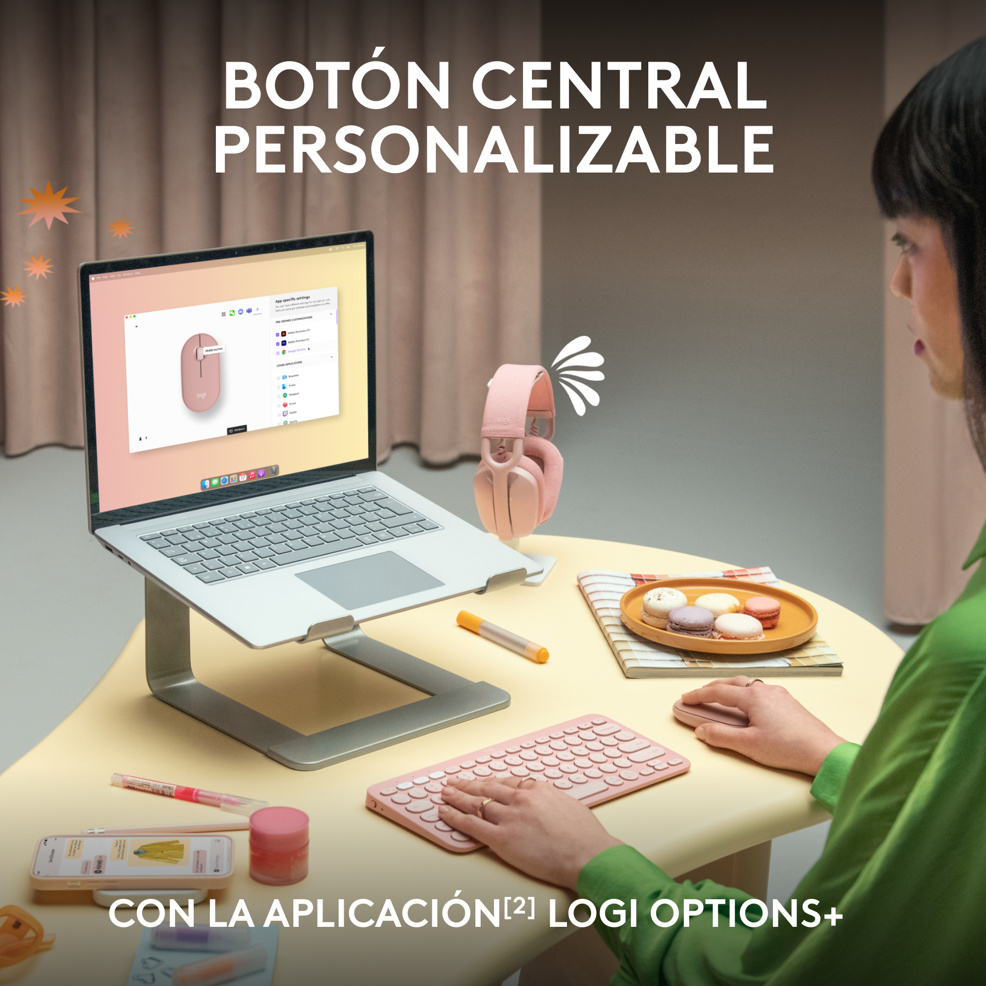 Teclado Mecánico Bluetooth Logitech POP Keys con Teclas de Emojis - Heartbreaker + Mouse Logitech Pebble 2 M350s, Bluetooth Multidispositivo + Mouse Pad Logitech Studio Series - Rosa