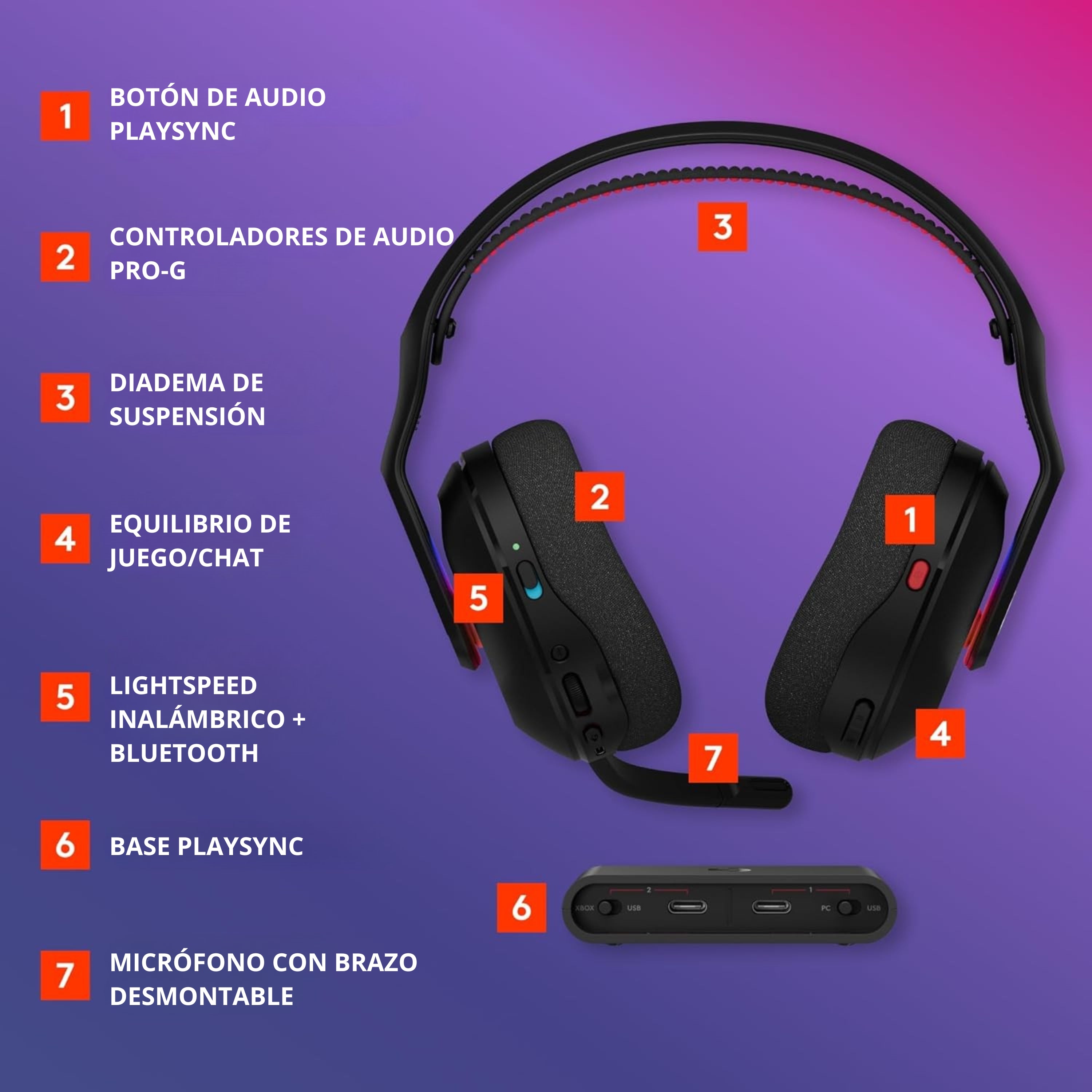 Diadema Gamer Logitech G A20X Lightspeed para PS5, Xbox, Switch, PC, Negro + Obsequio Soporte para Diadema