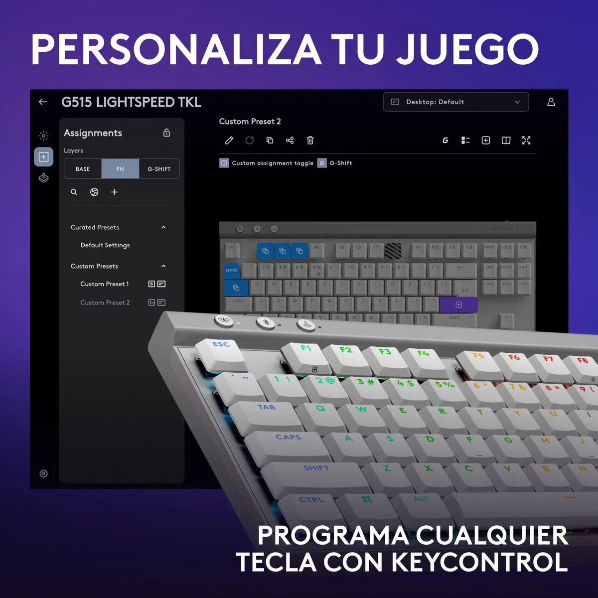 Teclado Gamer Inalámbrico, Logitech G515 Lightspeed Tkl, Blanco