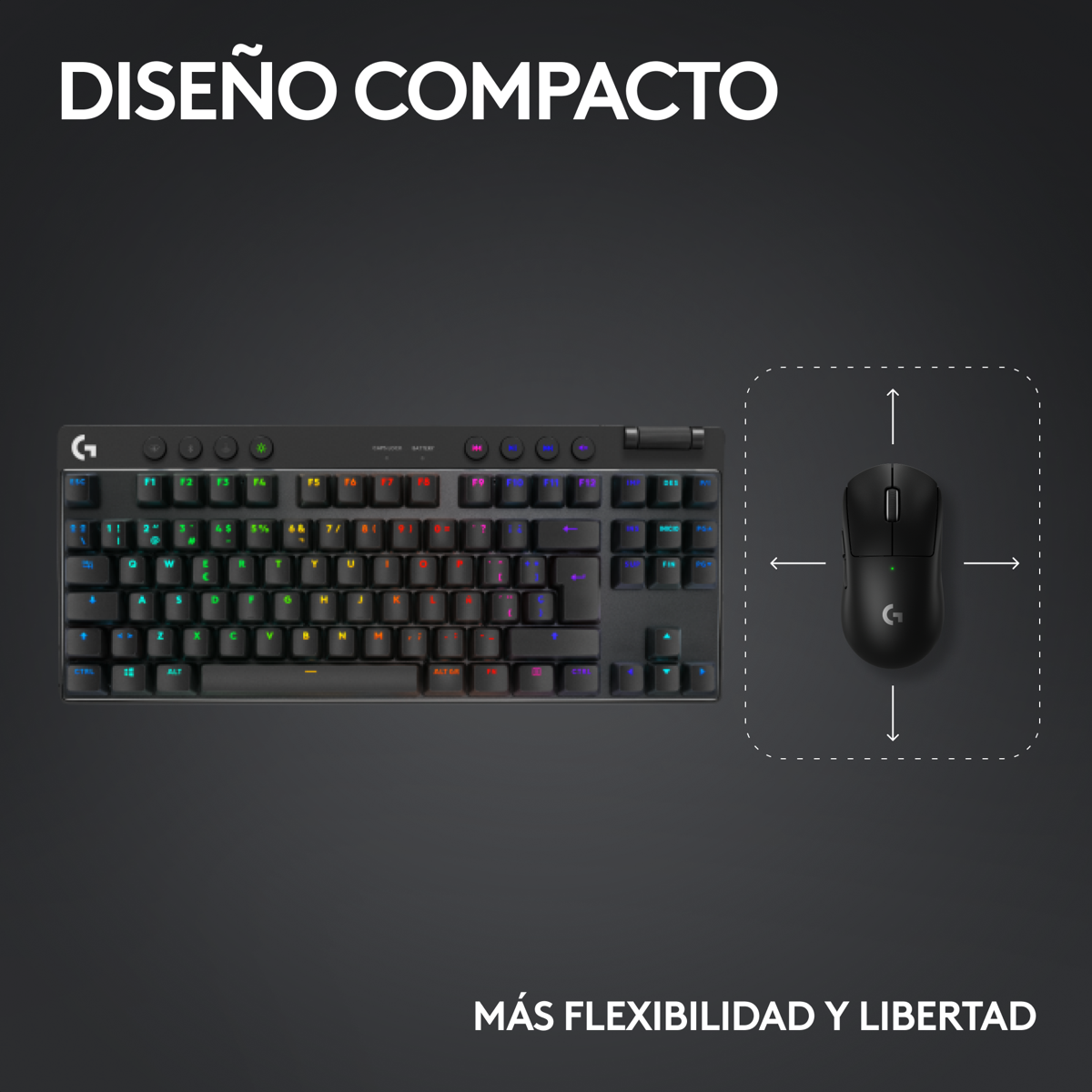 Teclado Gamer Inalámbrico Logitech G PRO X TKL LIGHTSPEED RGB LIGHTSYNC - Negro + Mouse Pad Gamer Logitech G640 Tela Grande 400x460mm - Negro