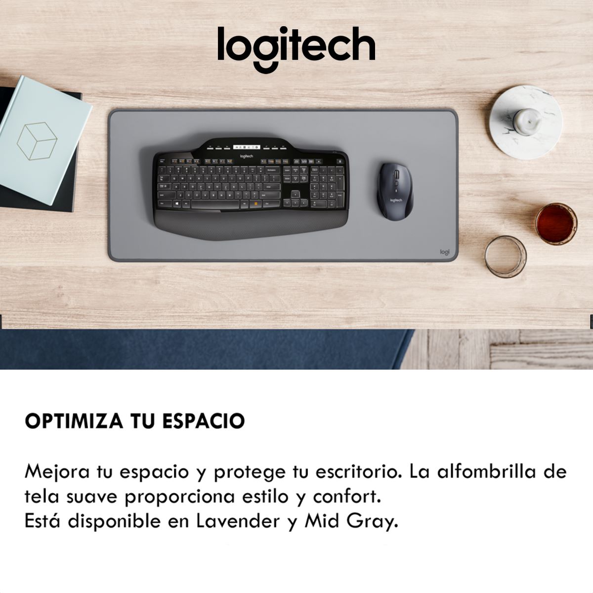 Combo Inalámbrico Logitech Teclado Wave Keys + Mouse Ergonomico M575s + Padmouse DeskMat