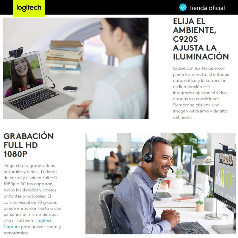 Logitech C920s Pro, Webcam Hd / Videochats Full Hd + Trípode