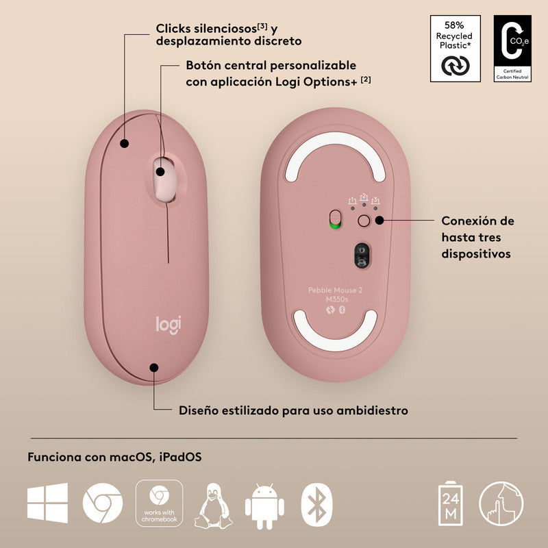 Combo Logitech Pebble 2: Teclado K380s + Mouse M350s