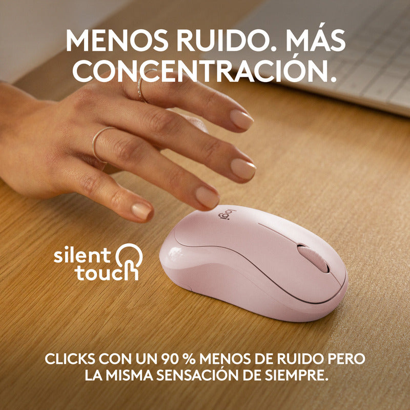Mouse Bluetooth Logitech M240 Silent con clics 90% más silenciosos, Rosa