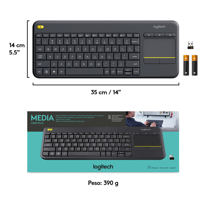 Teclado + Touch Logitech K400 Plus Inalámbrico Pc Android Tv