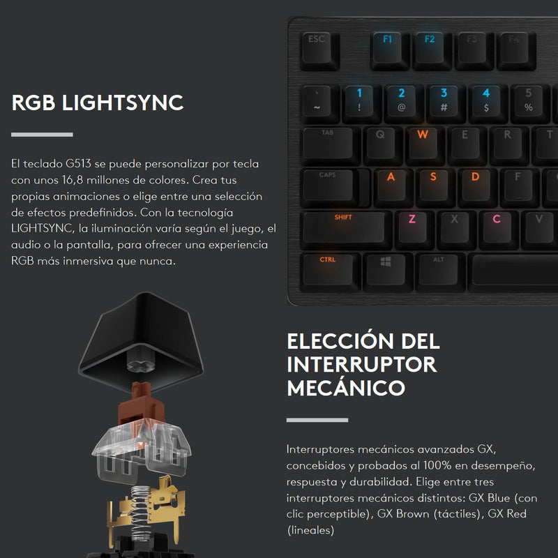 Teclado Gamer Mecánico Logitech G513 Carbón / Lightsync Rgb