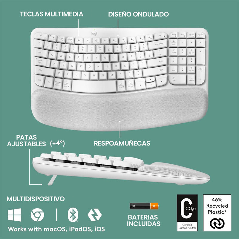 Combo Ergonómico Teclado Logitech Wave Keys + Mouse Lift