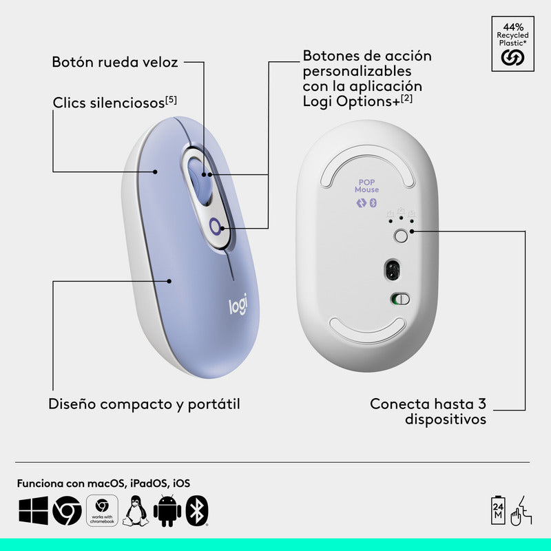 Combo Teclado Y Mouse Bluetooth, Logitech Pop Icon, Lila