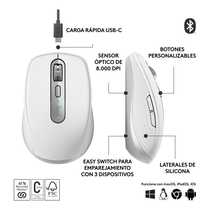Mouse Logitech Mx Anywhere 3s, Compacto Avanzado - Blanco