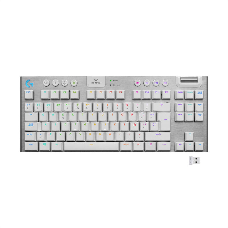 Teclado Gamer Logitech G915 Tkl, Mecánico Inalámbrico Blanco