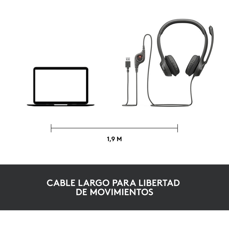 Diadema Usb Logitech H390, Mic Sin Ruido Y Controles Cable