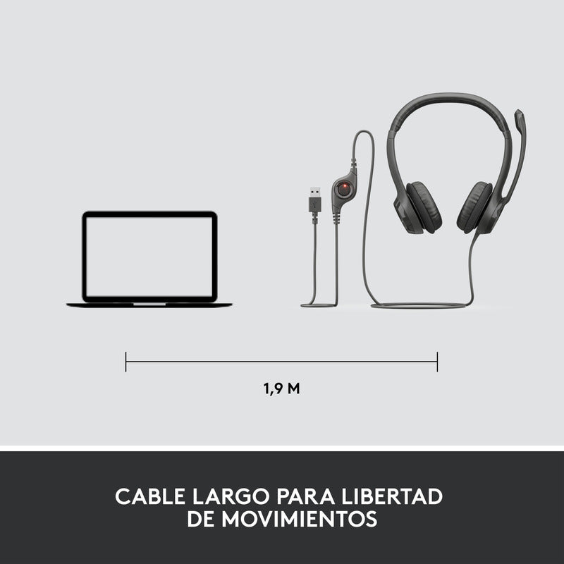 Diadema Usb Logitech H390, Mic Sin Ruido Y Controles Cable