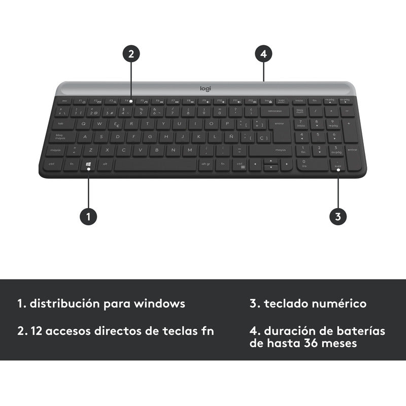 Combo Inalámbrico Slim Logitech Mk470, Teclado Y Mouse