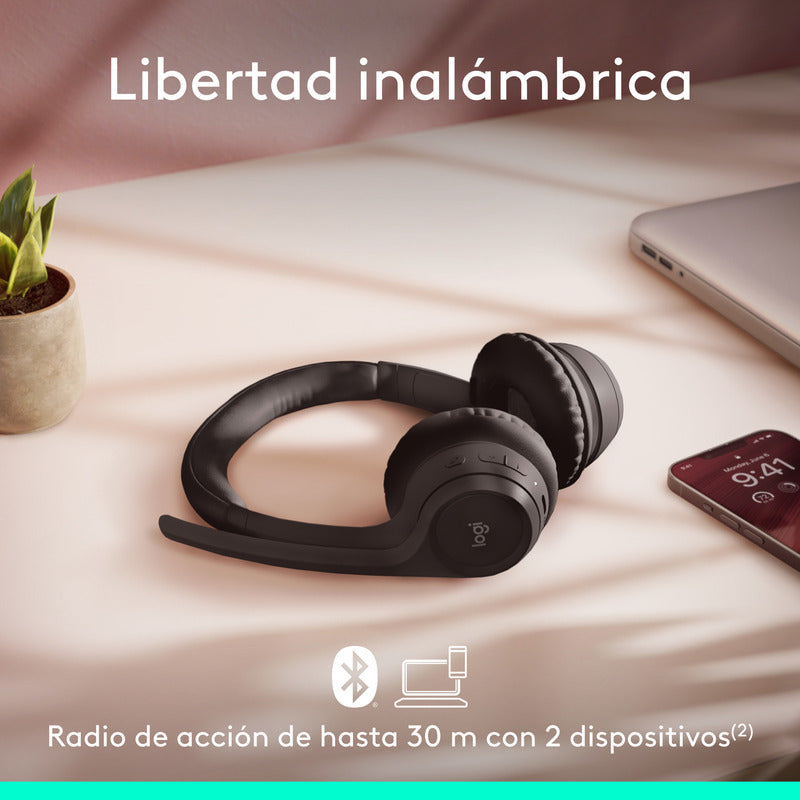 Auriculares Inalámbricos Bluetooth Logitech Zone 300 con Micrófono, Negro + Obsequio Soporte para Diadema