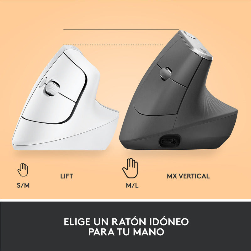 Mouse Ergonómico Logitech Lift Vertical Avanzado, Blanco