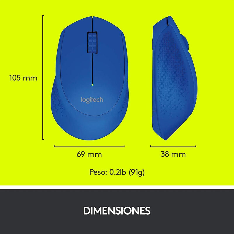 Mouse Inalámbrico Logitech M280, Cómodo Diseño Curvo, Azul