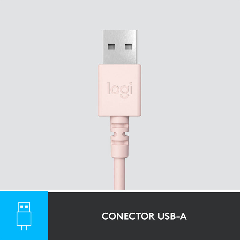 Combo Cámara Web Logitech Brio 300 + Diadema H390 Usb Rosa