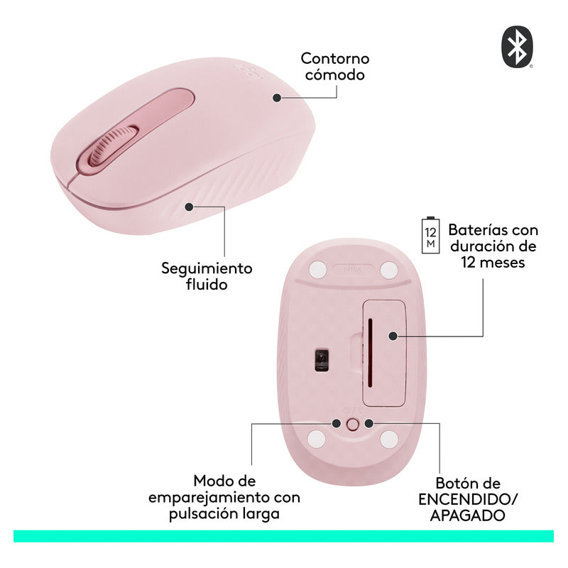 Mouse Inalámbrico Bluetooth Logitech M196, Rosa