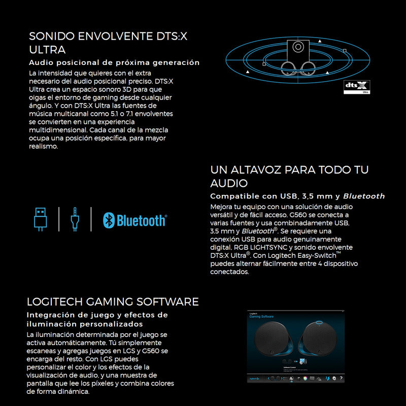 Parlantes Gamer Logitech G560 Lightsync, 2.1 Iluminación Rgb
