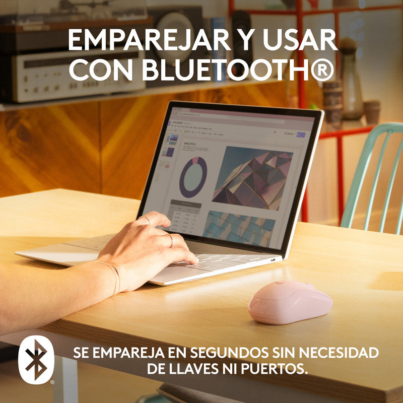 Mouse Bluetooth Logitech M240 Silent con clics 90% más silenciosos, Rosa