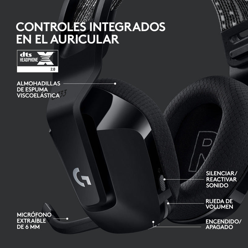 Diadema Gamer Logitech G733, Rgb Inalámbrica / 7.1 - Negro