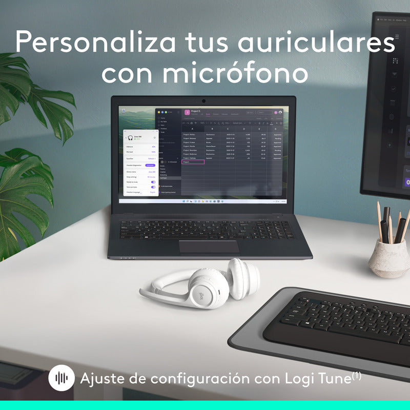Auriculares Inalámbricos Bluetooth Logitech Zone 300 con Micrófono, Blanco + Obsequio Soporte para Diadema