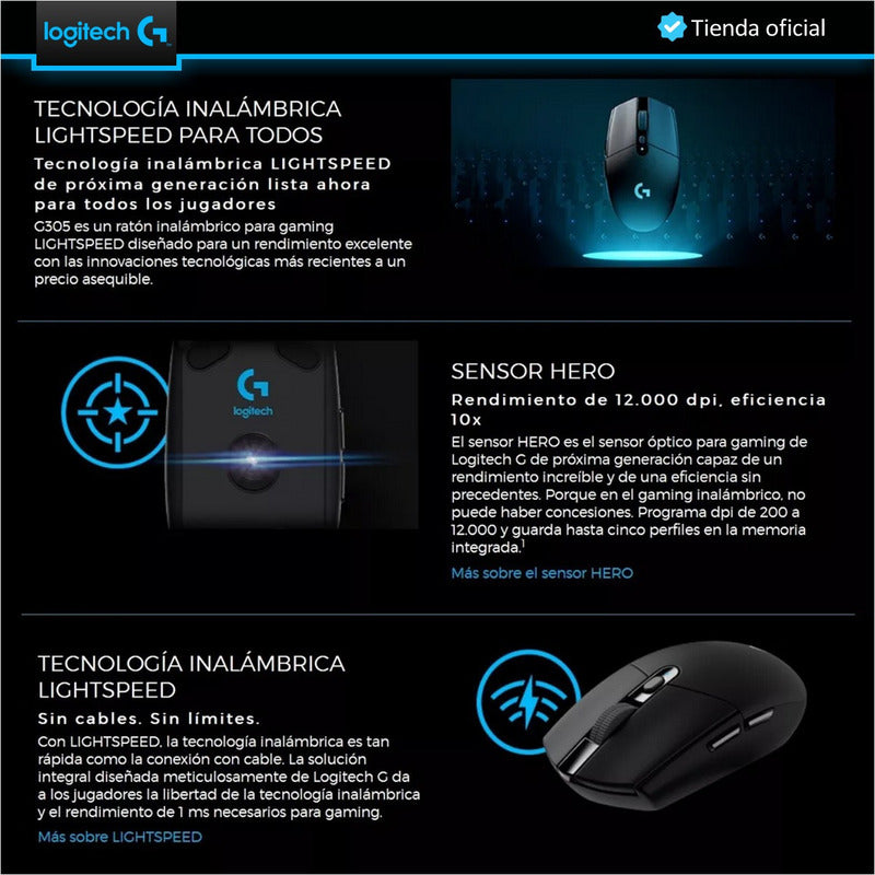 Logitech Diadema Gamer G435 Inalámbrica + Mouse Gamer G305 B
