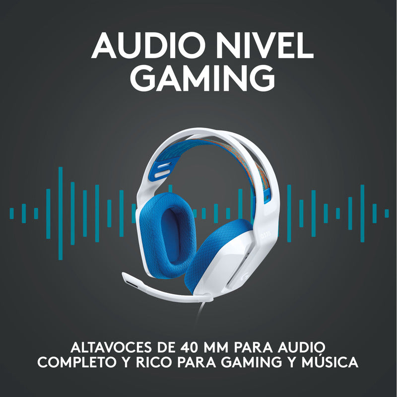 Diadema Gamer Logitech G335, Pc, Ps5, Xbox / Blanco Y Azul