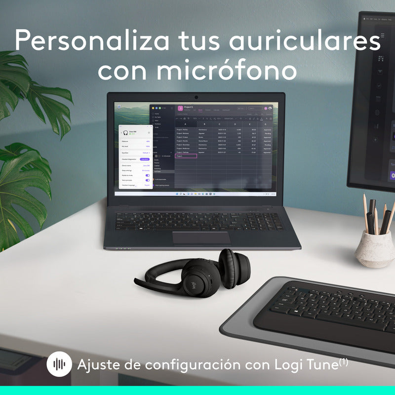 Auriculares Inalámbricos Bluetooth Logitech Zone 300 con Micrófono, Negro + Obsequio Soporte para Diadema