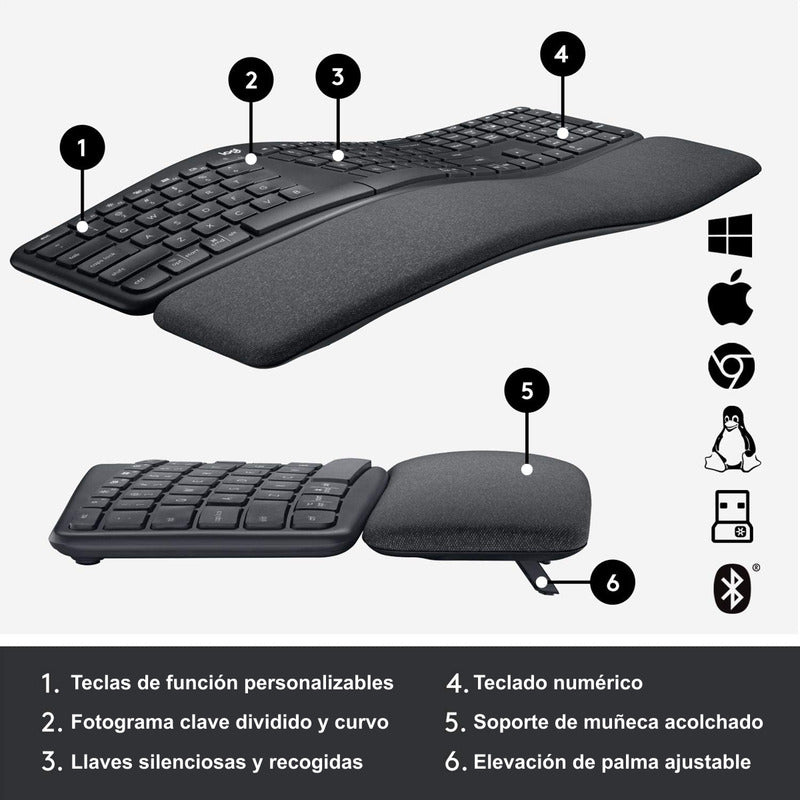 Logitech Combo Ergonómico: Teclado K860 + Mouse Mx Vertical